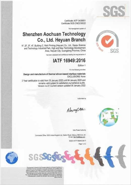 Chiny Shenzhen Aochuan Technology Co., Ltd Certyfikaty